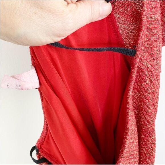 Uptown USA Sparkly Red Knit Off the Shoulder Body-con Maxi Dress w/Front Slit Sm - Picture 8 of 13
